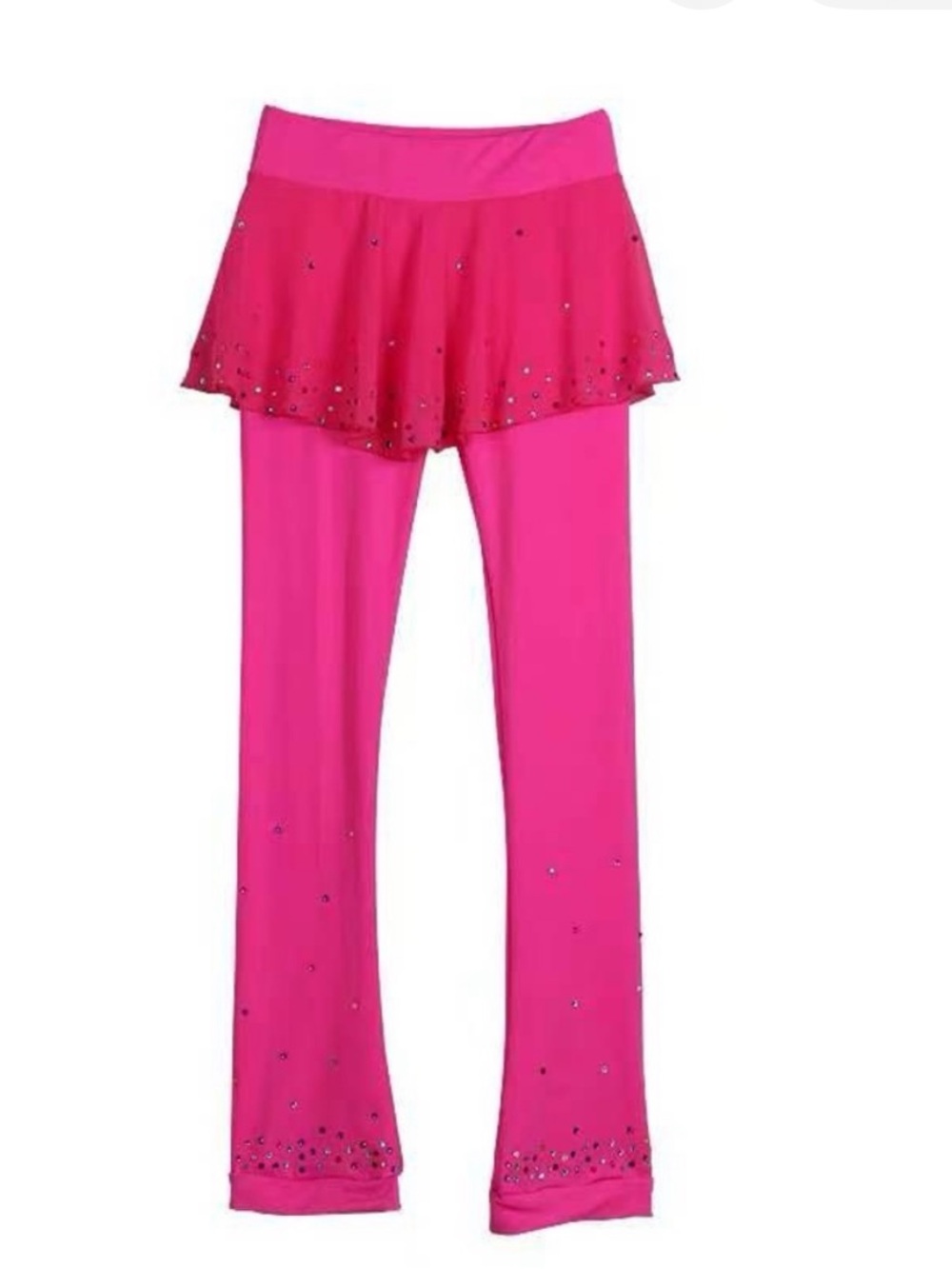 Girls' Hot Pink Rhinestone Skating Leggings with Skirt